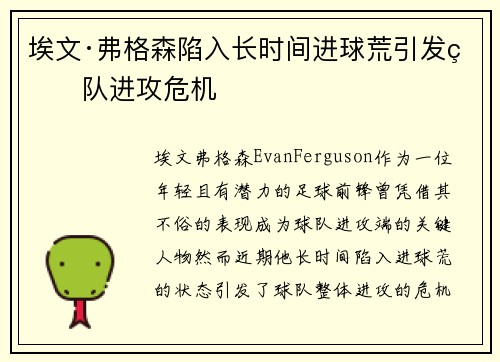 埃文·弗格森陷入长时间进球荒引发球队进攻危机